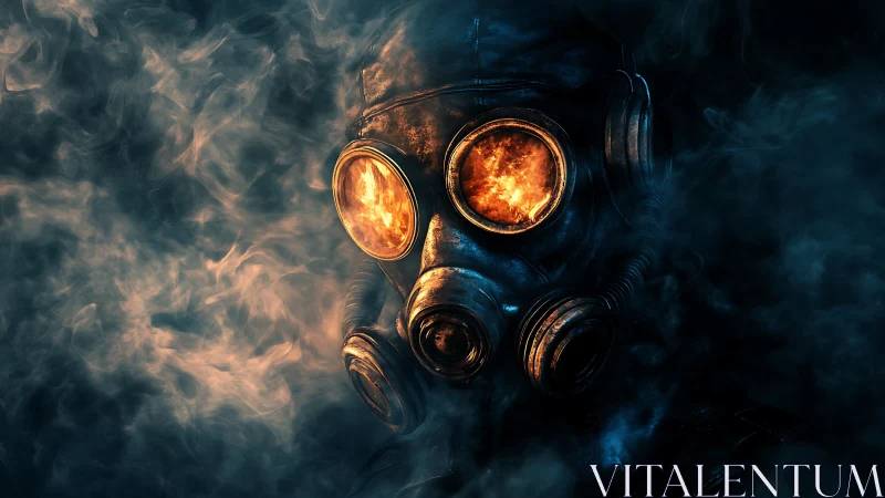 Cyberpunk gas mask portrait with incendiary visor reflections.