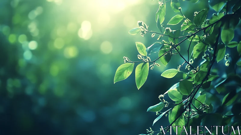 Sunlit Green Leaves with Soft Bokeh Background in Nature Photography.