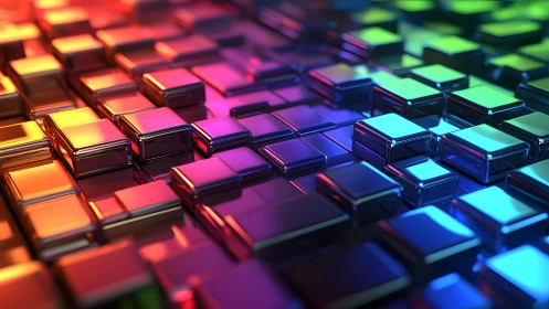 Vibrant 3D Metallic Cubes in Abstract Geometric Composition.
