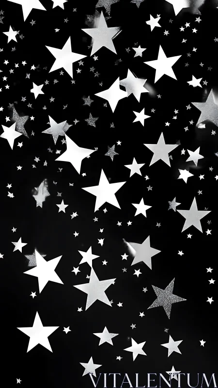 Silver star shapes scattered over deep black background.