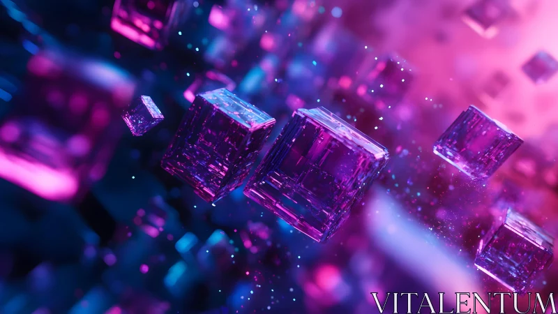Futuristic Floating Glass Cubes in Neon Pink and Blue Digital Art.