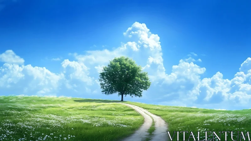 Solitary hilltop tree waits patiently where the sky bends