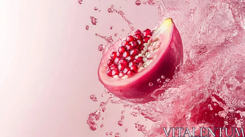 Pomegranate wedge explodes through pink-tinted splash motion.