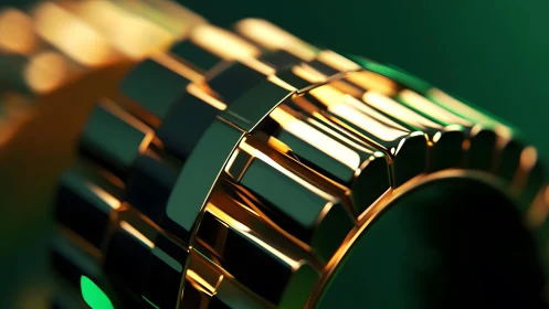 Luxurious gold watch bracelet in modern close-up, vibrant lighting.