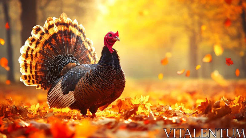Wild Turkey Struts Through Autumn's Golden Fire.