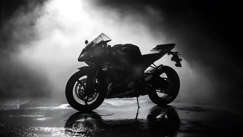Sport motorcycle silhouette in dramatic studio backlight.