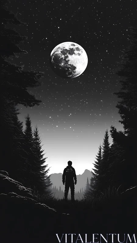 Lone stargazer rewrites the night beneath an oversized moon