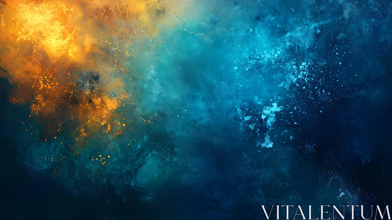 Abstract fiery orange and cool blue cosmic swirl digital painting.