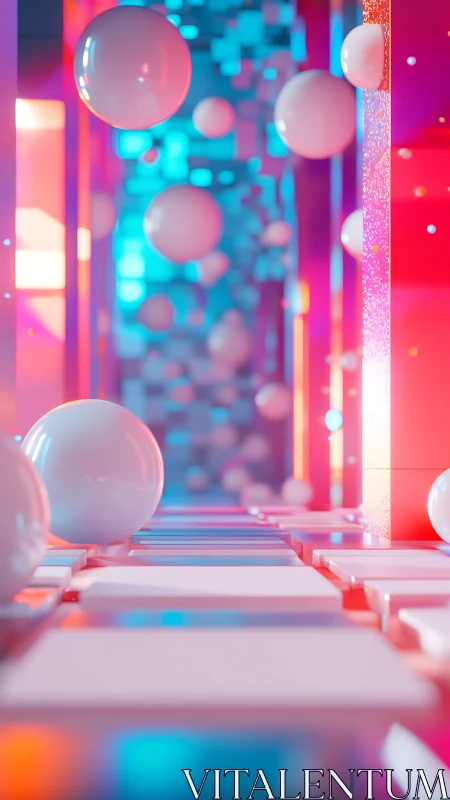Neon sphere corridor drifting through candy-glow geometry.
