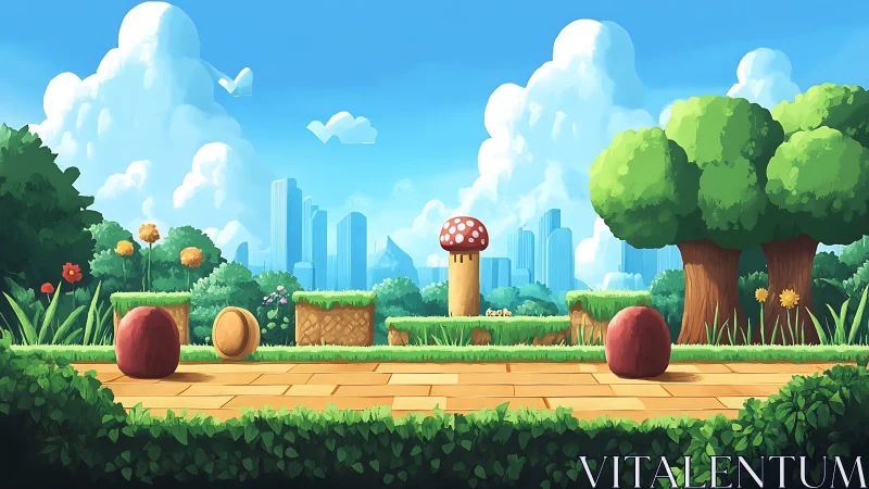 Vibrant side-scrolling forest platformer world design.