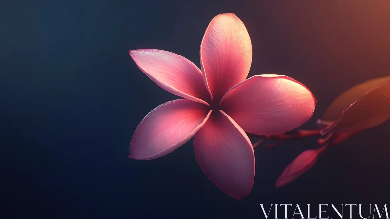 Pink Plumeria Flower Against Dark Background