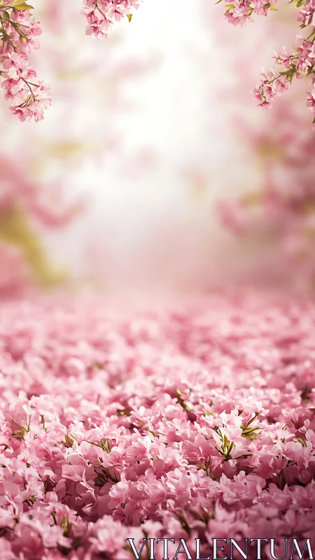 Pink floral field with selective focus and atmospheric bokeh depth.
