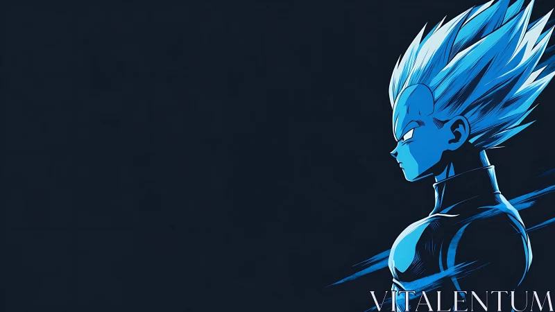Blue-tinted anime warrior profile on dark negative space background.