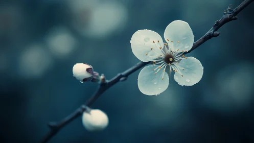 Spring Blossom Branch with Water Droplets.