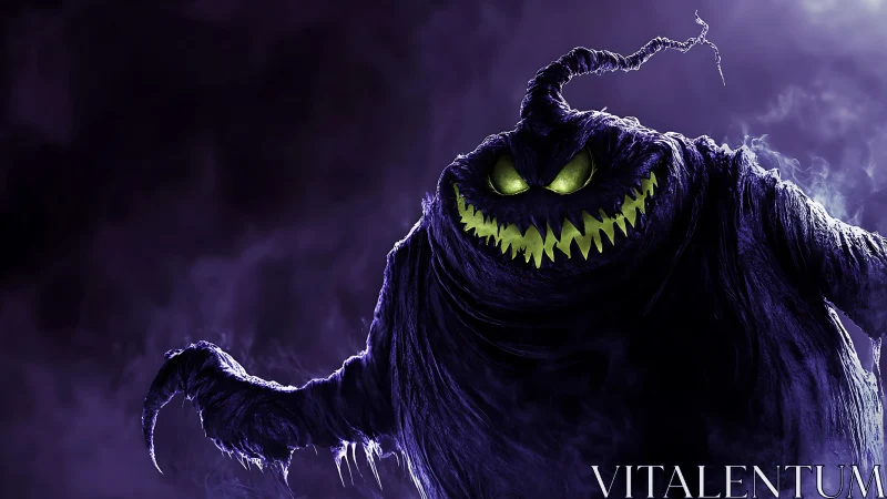 Digital painting of glowing-eyed shadow monster in misty void.