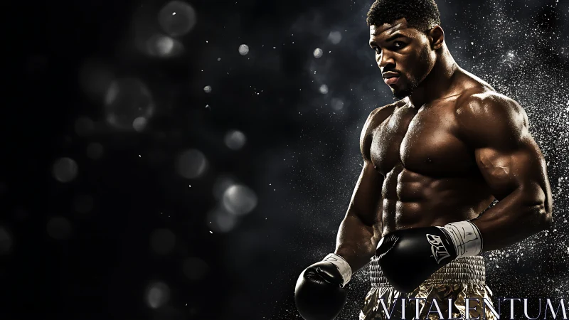 Professional Boxer in Dramatic Ring Combat Ready Stance