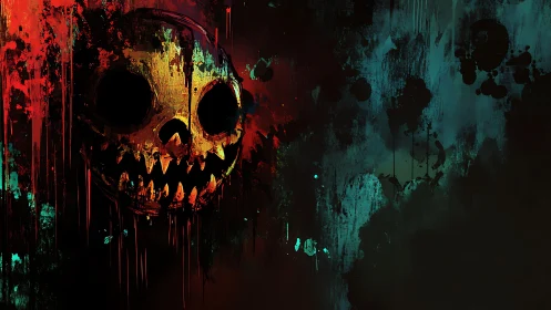 Grinning voidskull dripping through neon-smeared darkness.
