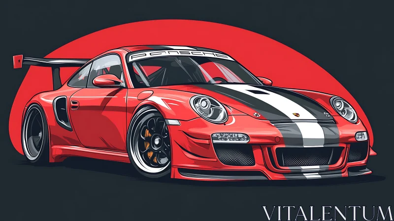 Red race car illustration showcases bold track-ready styling.