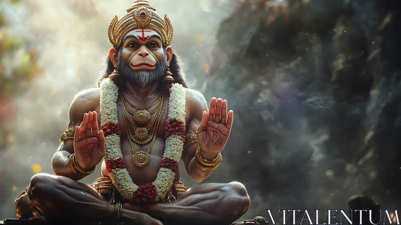 Divine monkey-headed deity in meditative blessing pose