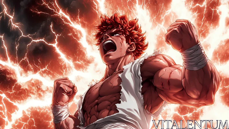 Battle-scarred fighter unleashes power amid blazing storm