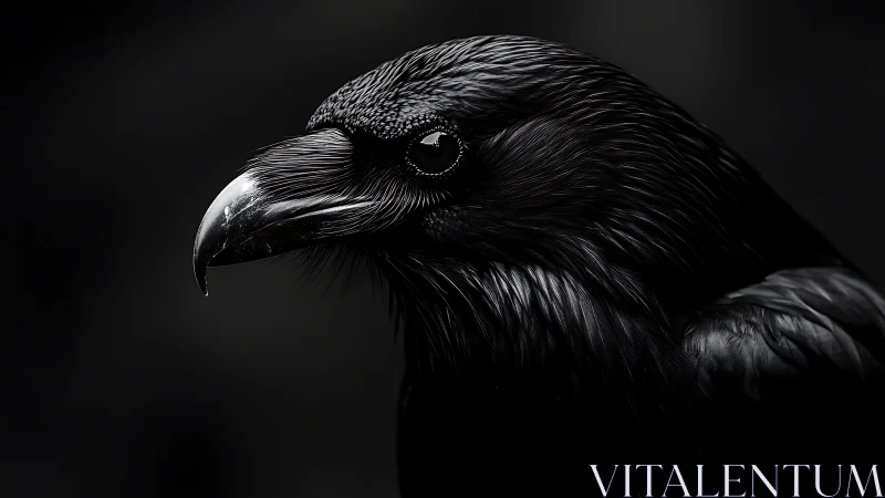 Profile study of a black corvid against dark background.