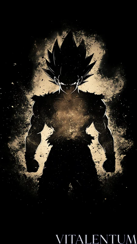 Silhouetted warrior in explosive golden particle aura.