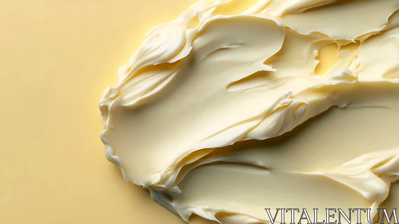 Creamy butter smear in smooth pale yellow closeup abstract.