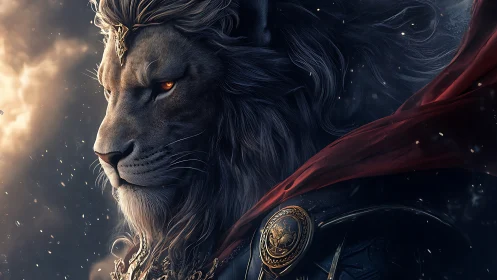 Stormwatch monarch lion in emberlit battle regalia.