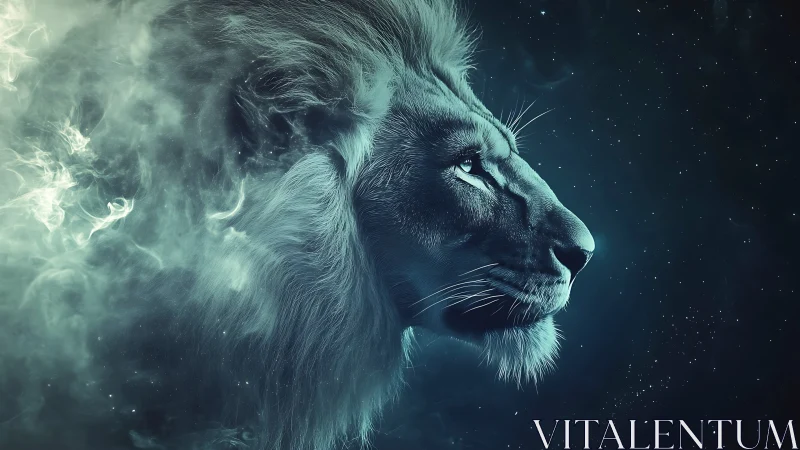 Celestial lion profile emerges from luminous cosmic mist