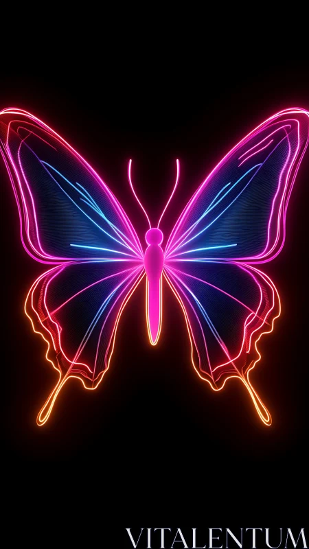Neon butterfly silhouette glows with vibrant electric light.