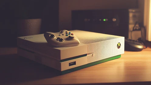 Xbox Series S Console with White Controller in Warm Studio Lighting
