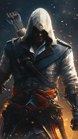 Hooded archer-assassin in embers, tactical leather ensemble.