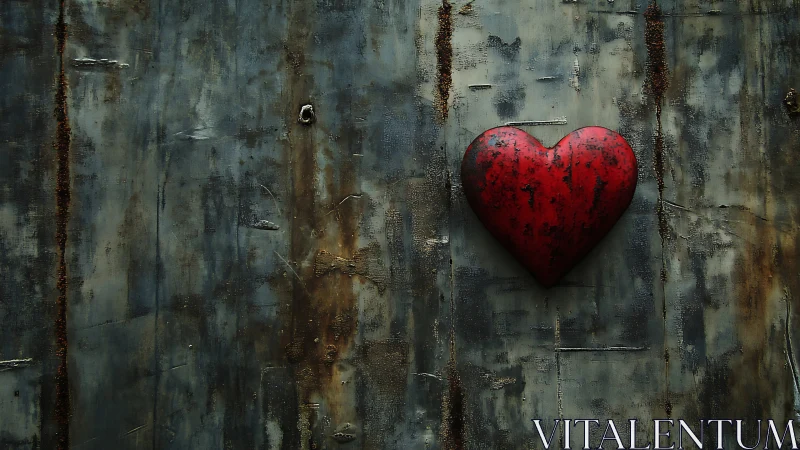 Red Heart on Weathered Metal Surface