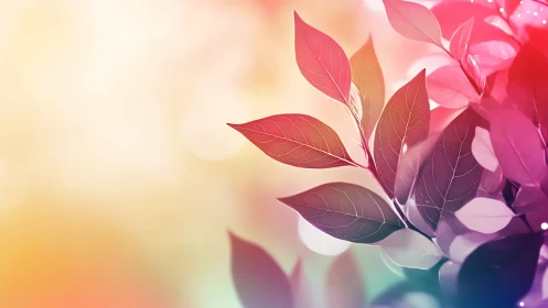 Iridescent foliage silhouette against soft bokeh spectrum.