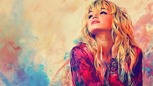 Daydreaming blonde muse in a splash-soaked color storm.