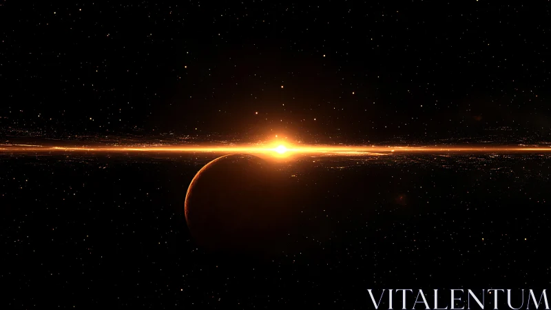 Solar dawn ignites a lone planet on the galactic horizon.