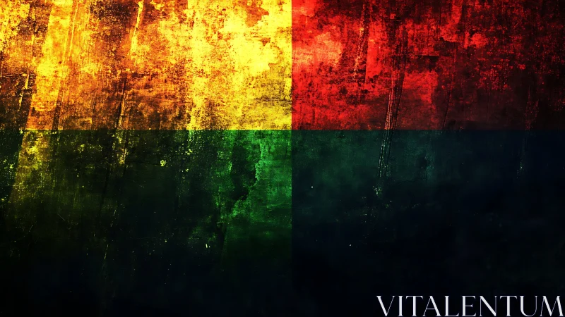 Quadrant layout displays textured red, yellow, green fields