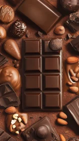 Rich chocolate bars with assorted nuts and truffles.