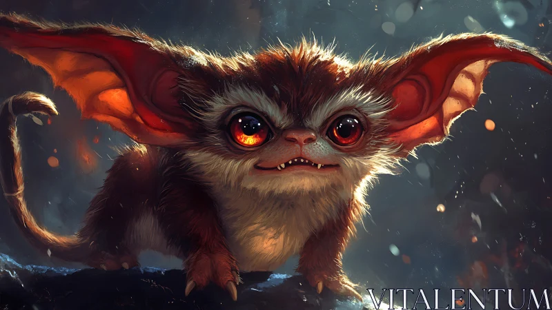 Curious forest creature with glowing eyes and huge ears.