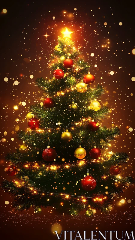 Radiant Christmas tree with glowing star and golden lights.