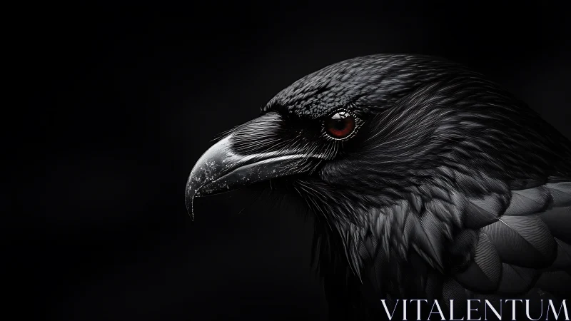 Midnight raven gazes calmly with glossy feathers and depth