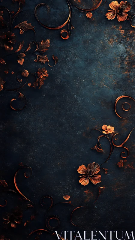 Copper petals drift across midnight blue velvet silence.