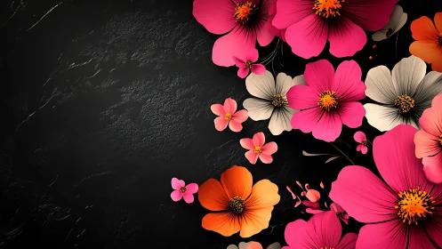 Vibrant Blooms Dance Against Moody Black Canvas.
