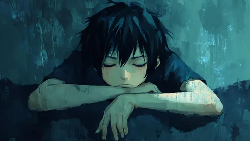 Quiet blue afternoon with a sleepy, thoughtful dreamer.