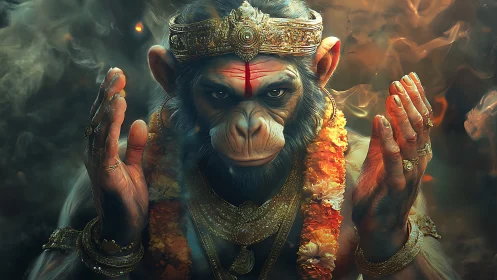 Divine simian deity rendered in ornate golden ceremonial armor