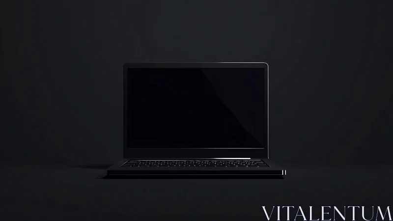 Closed black laptop sits centered against dark background