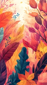 Multicolored stylized foliage illustration with warm tones.