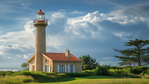 Coastal Lighthouse Structure with Attached Keeper's Dwelling.
