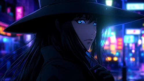 Nocturnal anime profile with neon rim lighting and deep bokeh