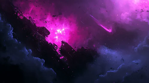 Nebula cliffs ignite under electric magenta stormfall.